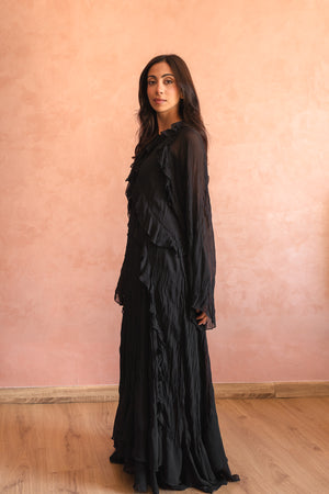 Ruffled Chiffon Dress in Black