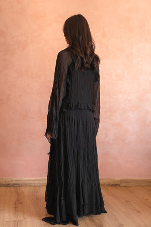 Ruffled Chiffon Dress in Black