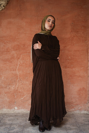 Crinkled Chiffon Skirt in Brown