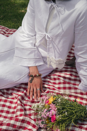 Linen Trim Top in Off White