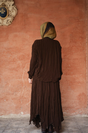 Crinkled Chiffon Skirt in Brown