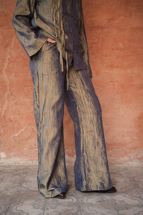 Mandarin Taffeta Set in Olive