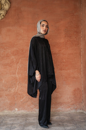Satin Cape Set in Black