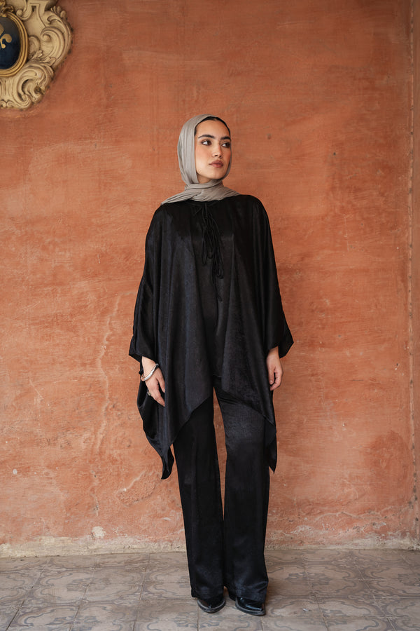 Satin Cape Set in Black