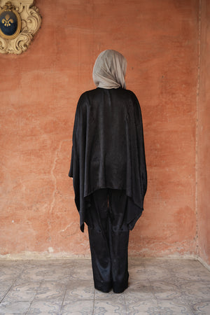 Satin Cape Set in Black