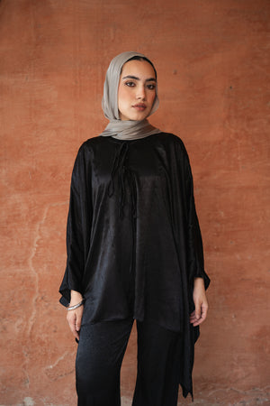Satin Cape Set in Black