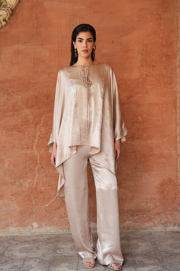 Satin Cape Set in Beige