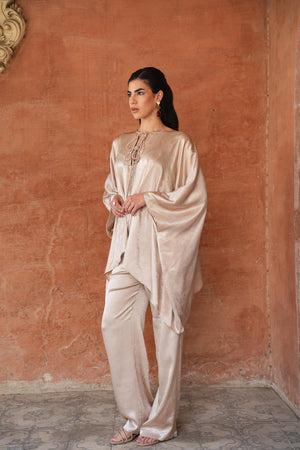 Satin Cape Set in Beige