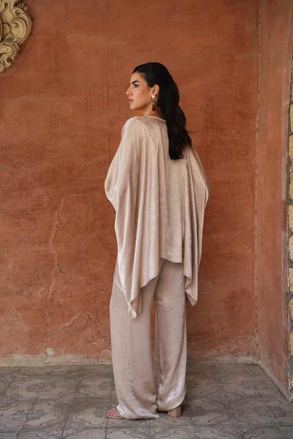 Satin Cape Set in Beige