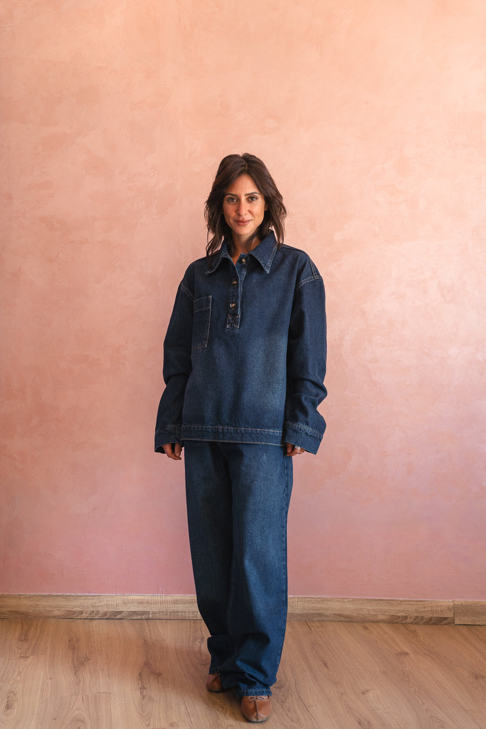 Denim Polo Shirt in Dark Blue