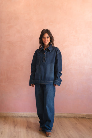 Denim Polo Shirt in Dark Blue