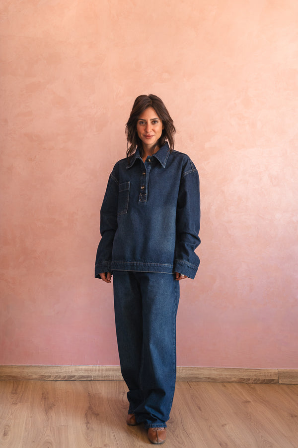 Denim Polo Shirt in Dark Blue