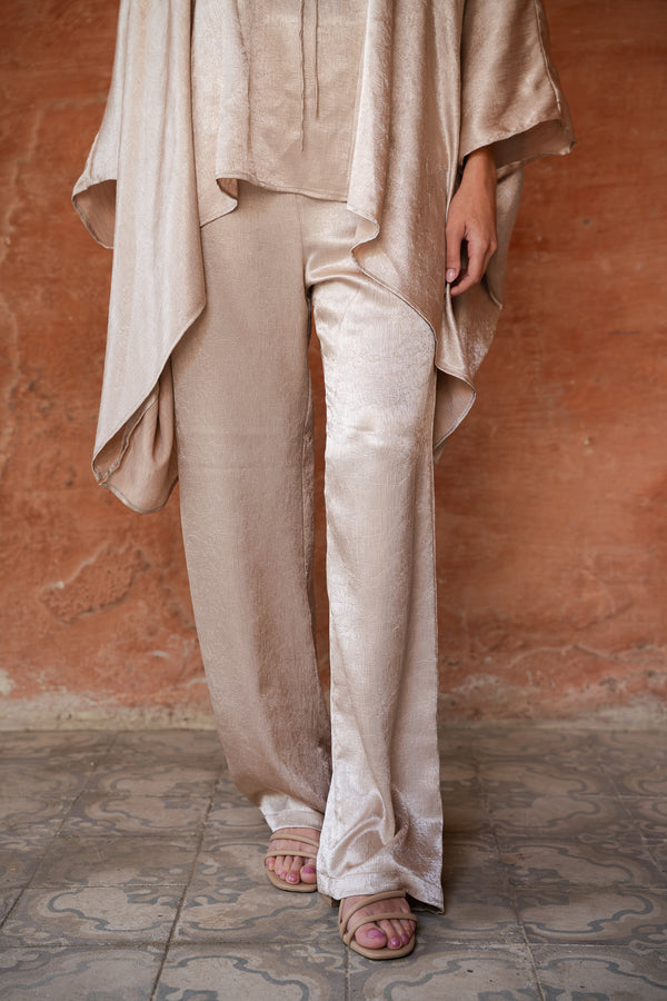 Satin Cape Set in Beige