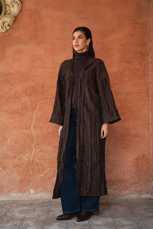 Crushed Taffeta Kaftan in Brown