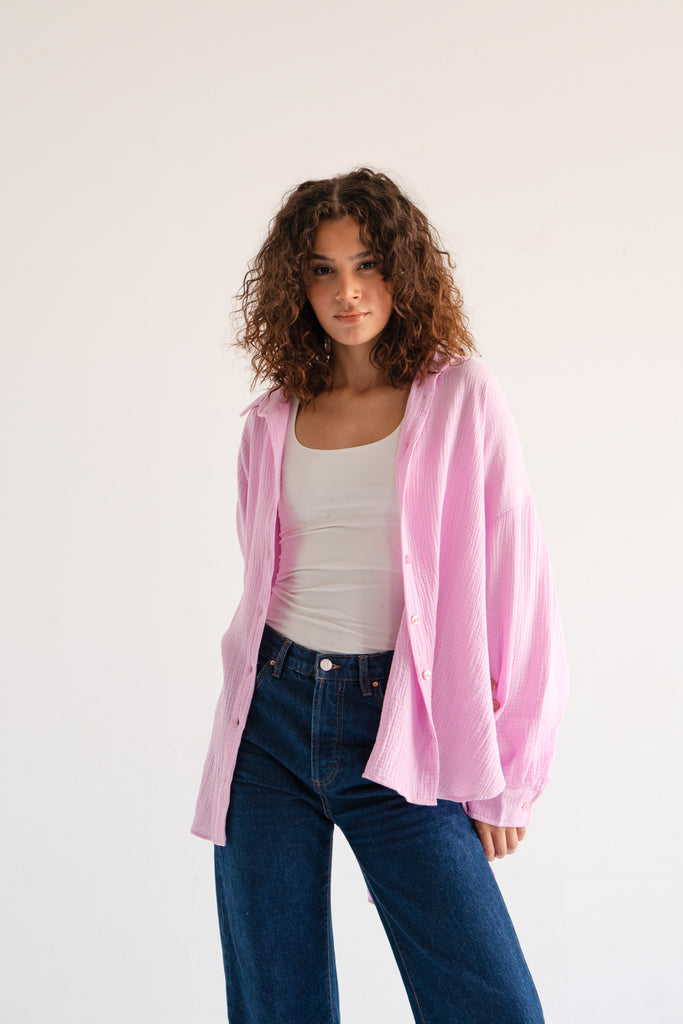 Cotton Muslin Shirt in Barbie Pink