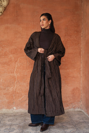 Crushed Taffeta Kaftan in Brown