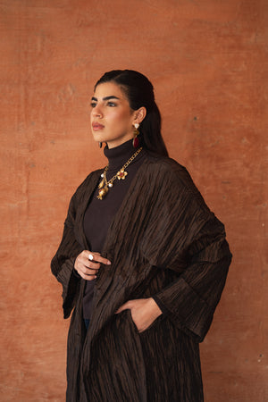 Crushed Taffeta Kaftan in Brown