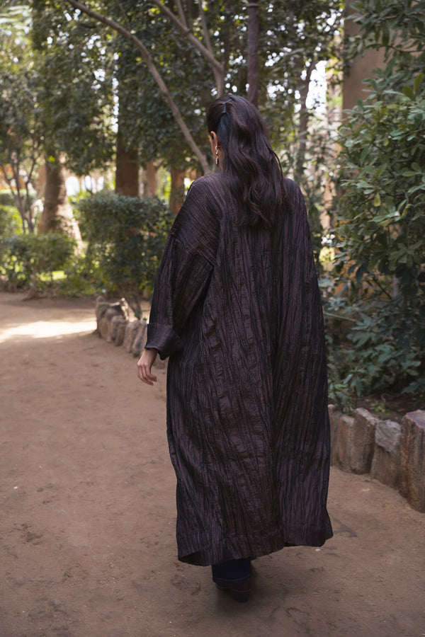 Crushed Taffeta Kaftan in Brown