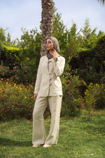 Linen Mandarin Pants in Beige