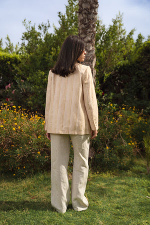 Striped Linen Asymmetric Blazer in Salmon X Gold