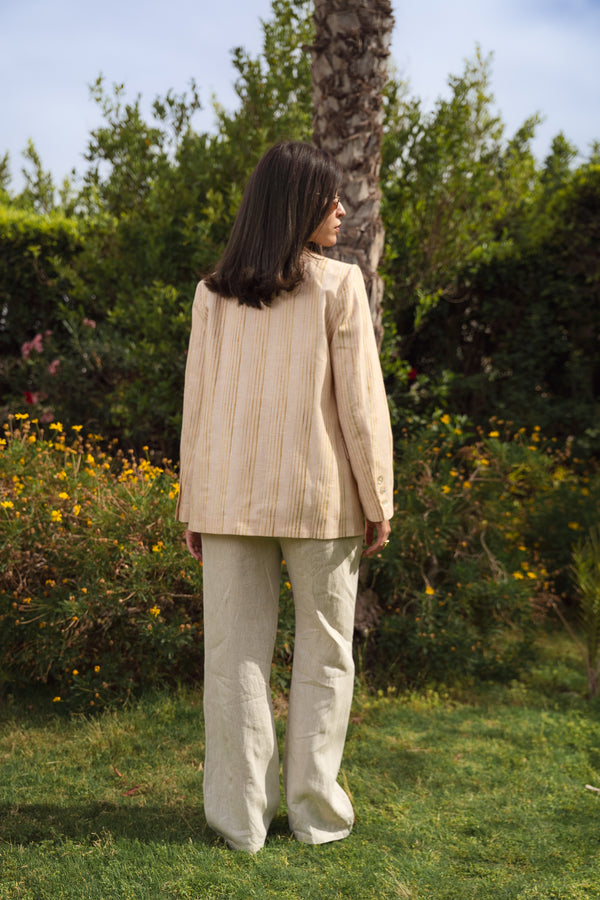 Striped Linen Asymmetric Blazer in Salmon X Gold