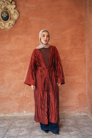 Crushed Taffeta Kaftan in Brick