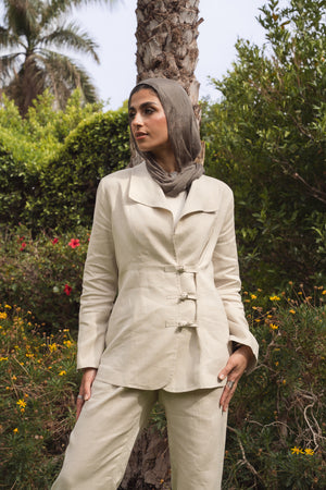 Mandarin Linen Blazer in Beige