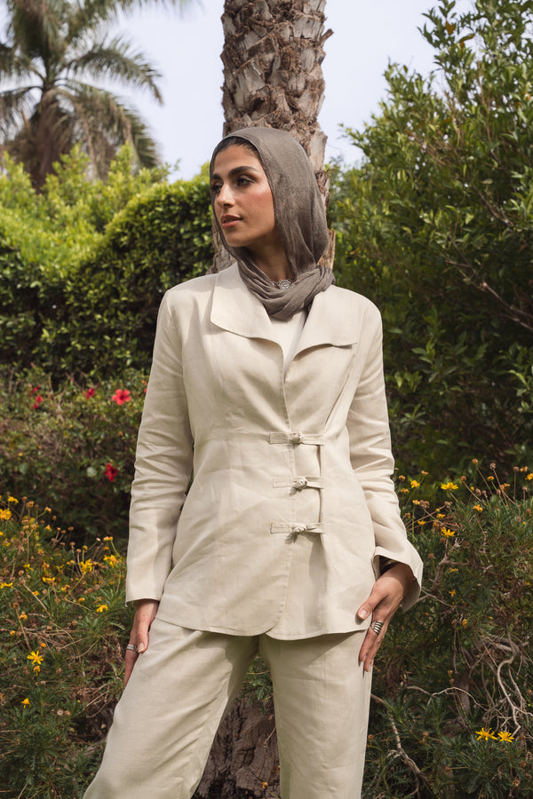 Mandarin Linen Blazer in Beige