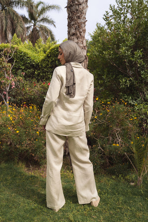 Linen Mandarin Pants in Beige