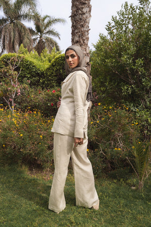 Linen Mandarin Pants in Beige