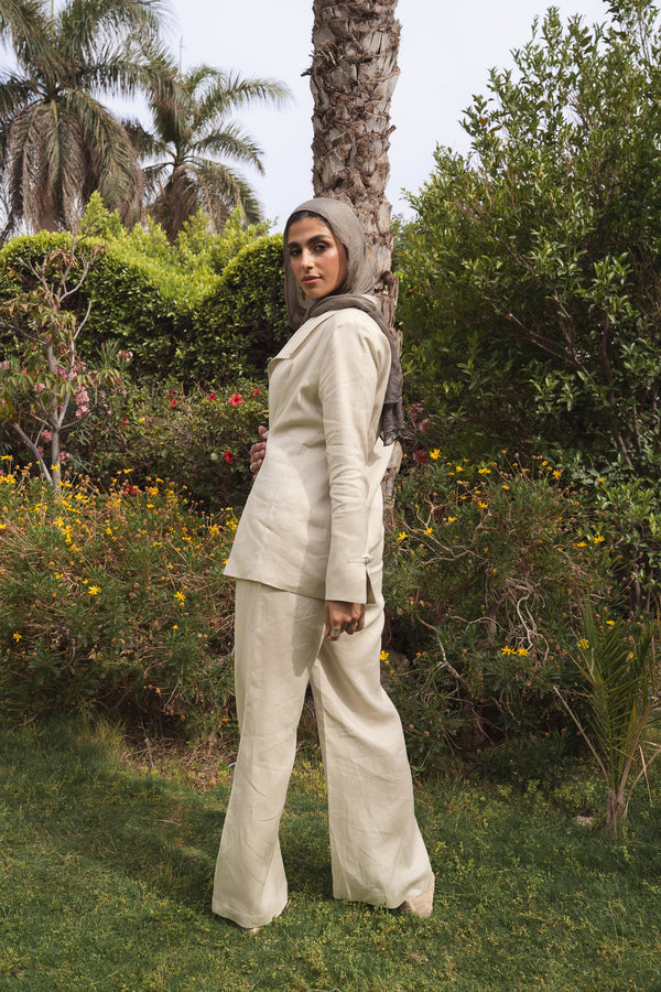 Linen Mandarin Pants in Beige