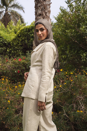 Mandarin Linen Blazer in Beige
