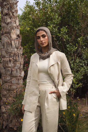Mandarin Linen Blazer in Beige