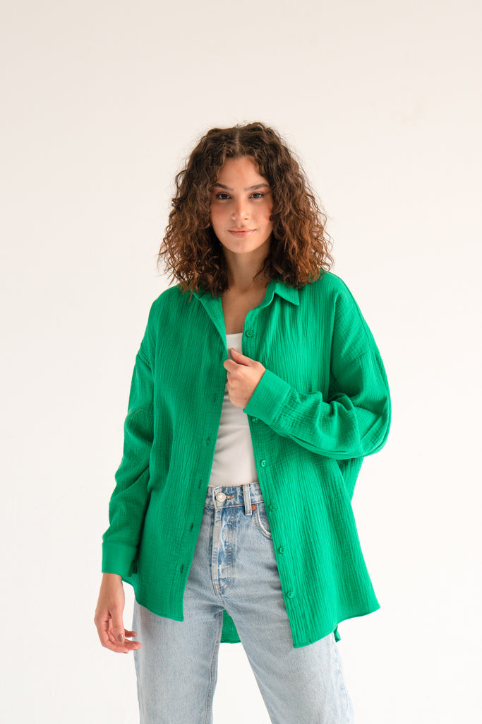 Cotton Muslin Shirt in Green