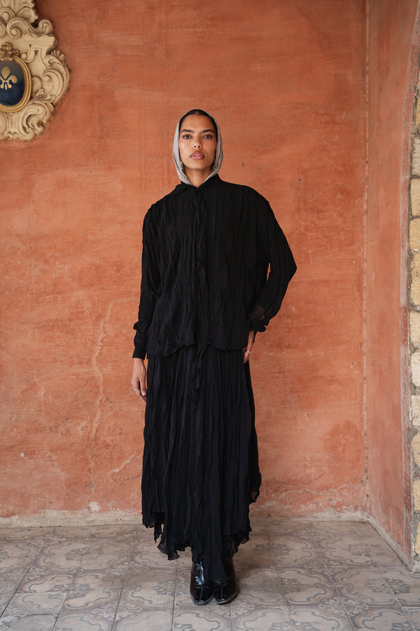 Crinkled Chiffon Skirt in Black