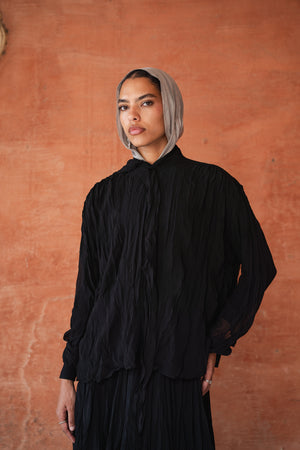 Crinkled Chiffon Top in Black