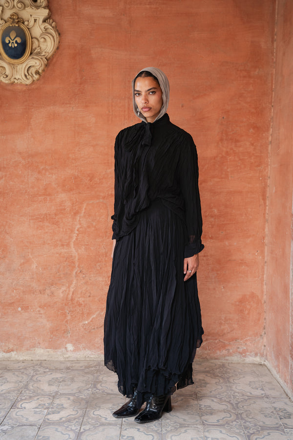 Crinkled Chiffon Skirt in Black