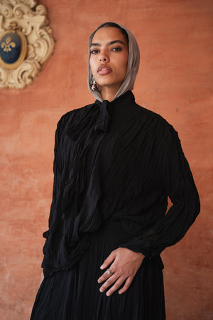 Crinkled Chiffon Top in Black