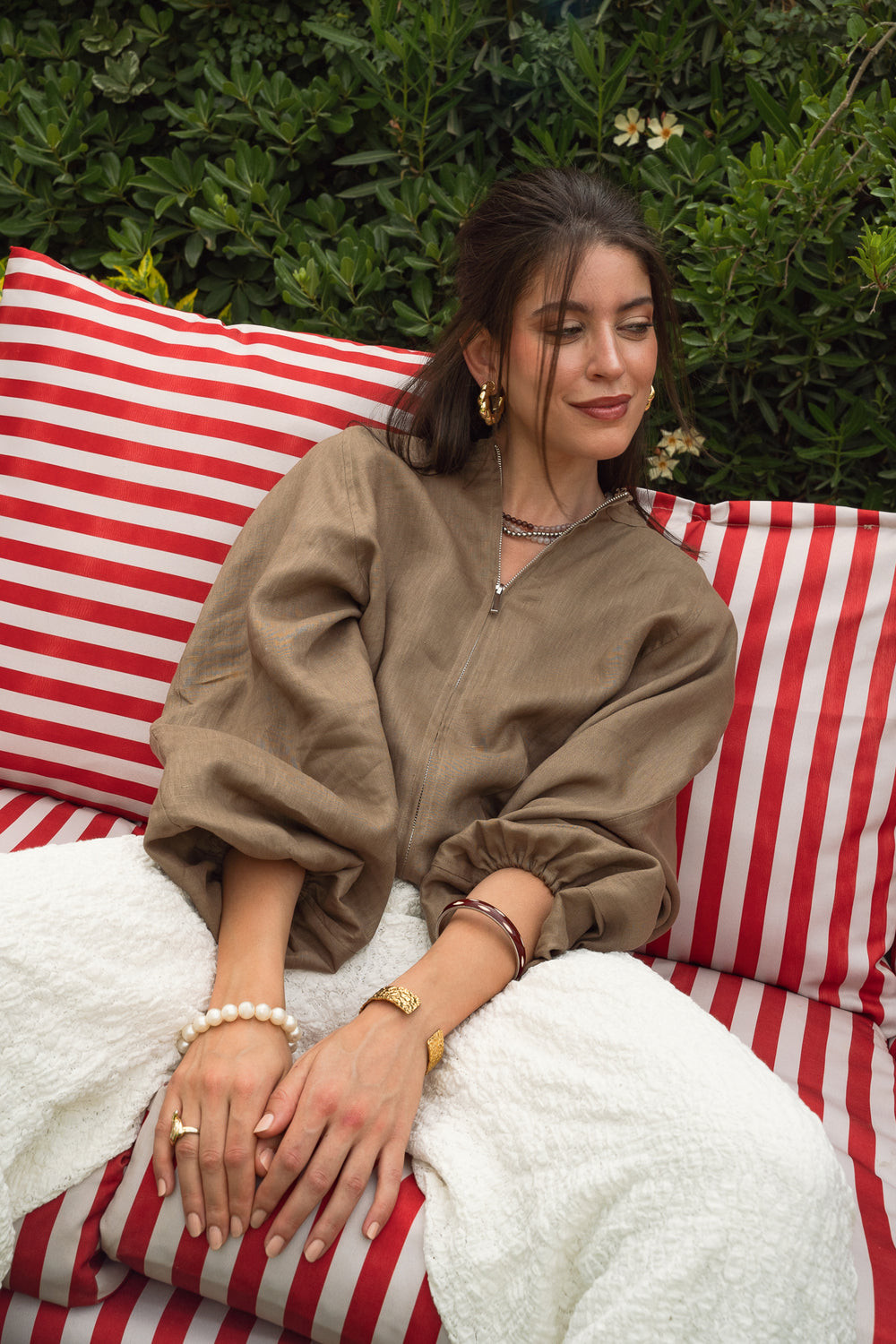 Linen Bomber Jacket in Light Brown