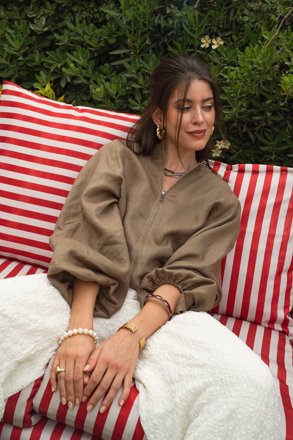 Linen Bomber Jacket in Light Brown