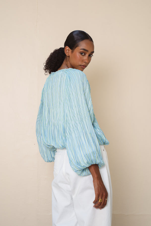 Pleated Balloon Blouse in Baby Blue