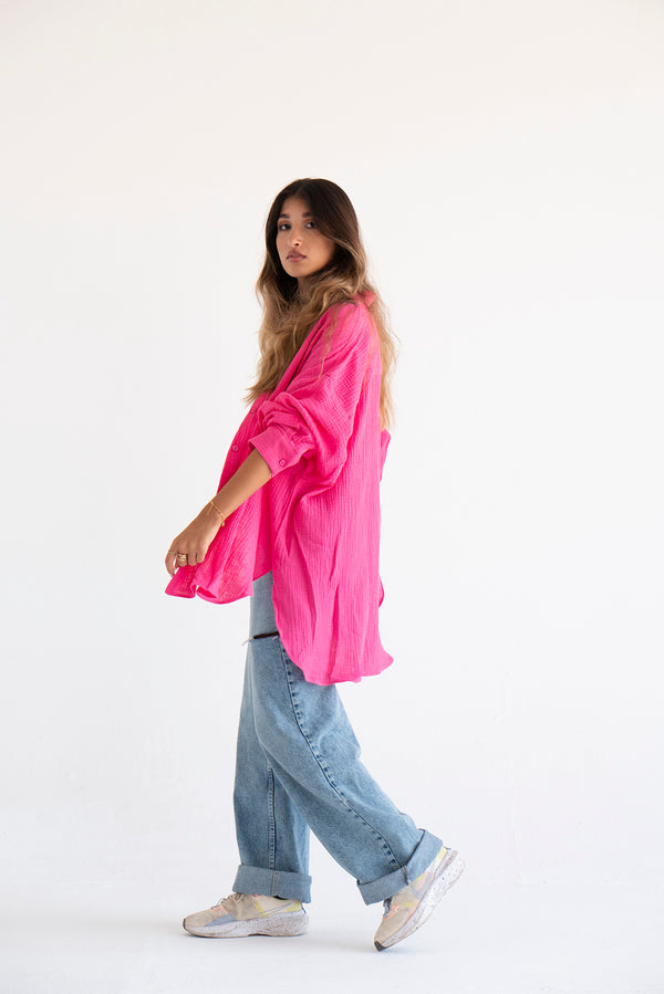 Cotton Muslin Shirt in Fuchsia