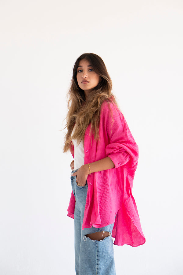 Cotton Muslin Shirt in Fuchsia