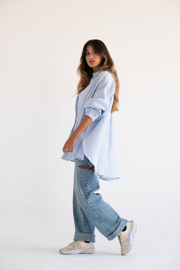 Cotton Muslin Shirt in Baby Blue