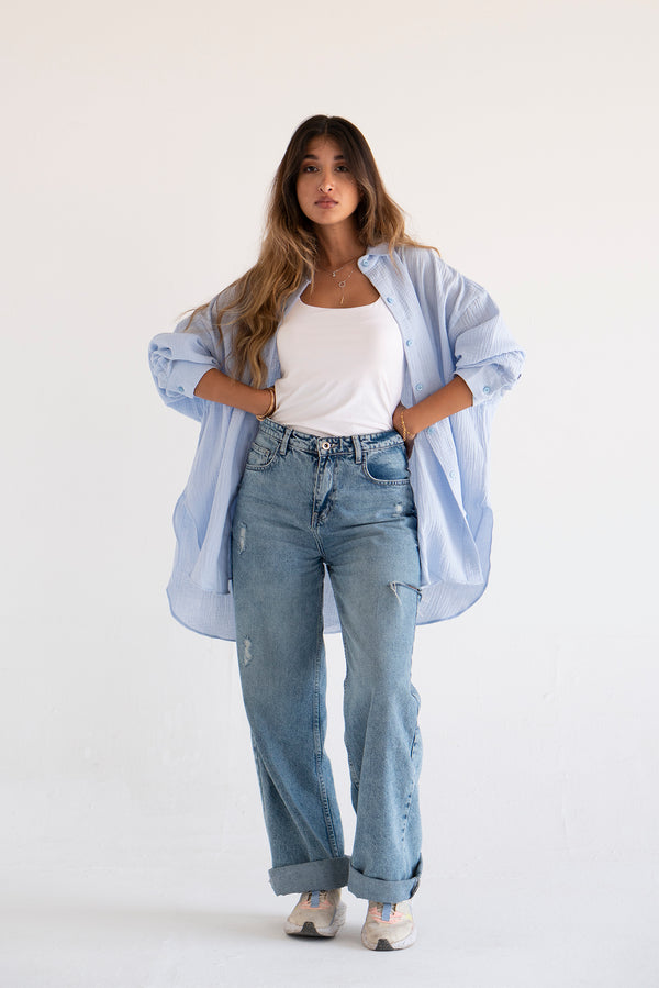 Cotton Muslin Shirt in Baby Blue