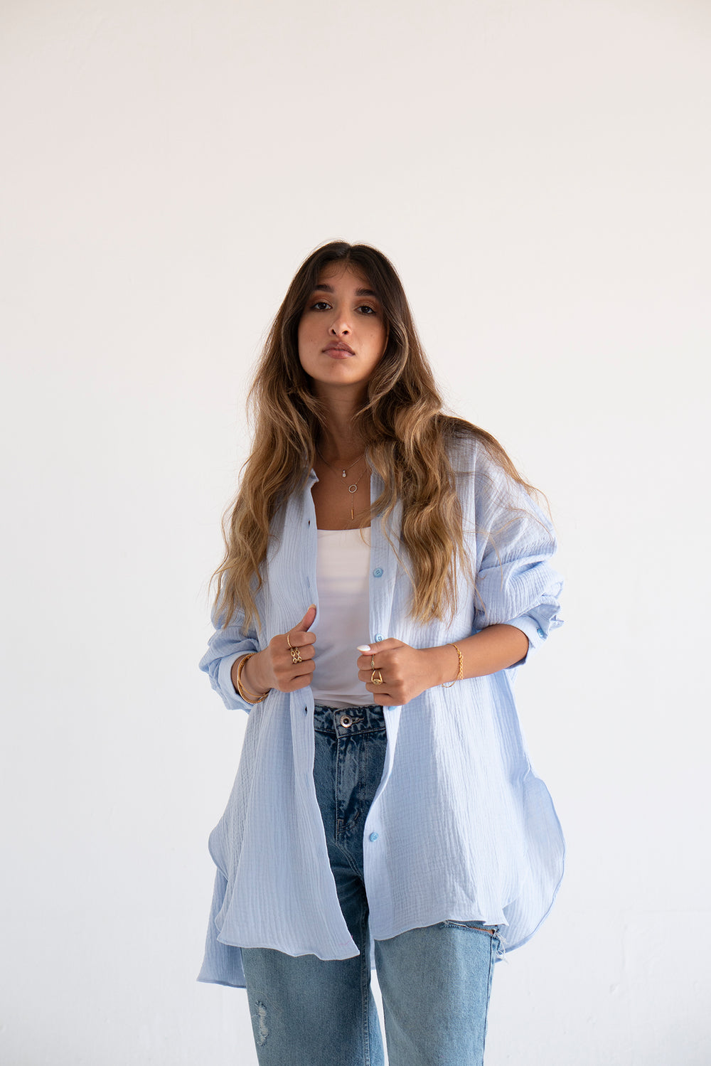 Cotton Muslin Shirt in Baby Blue