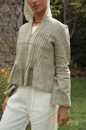 Pleated Linen Shirt in Olive