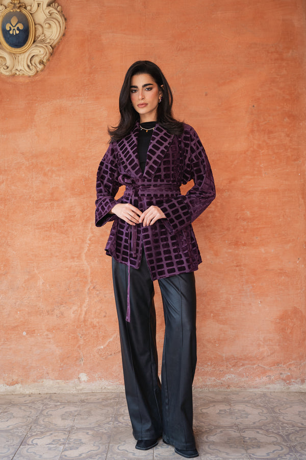 Patterned Velvet Kimono in Dark Purple