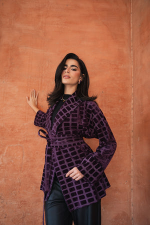 Patterned Velvet Kimono in Dark Purple