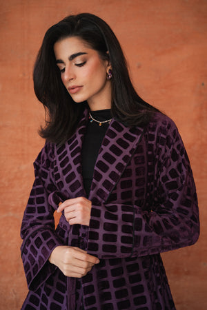 Patterned Velvet Kimono in Dark Purple